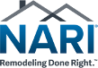 NARI logo with blue house roof and “Remodeling Done Right.” tagline