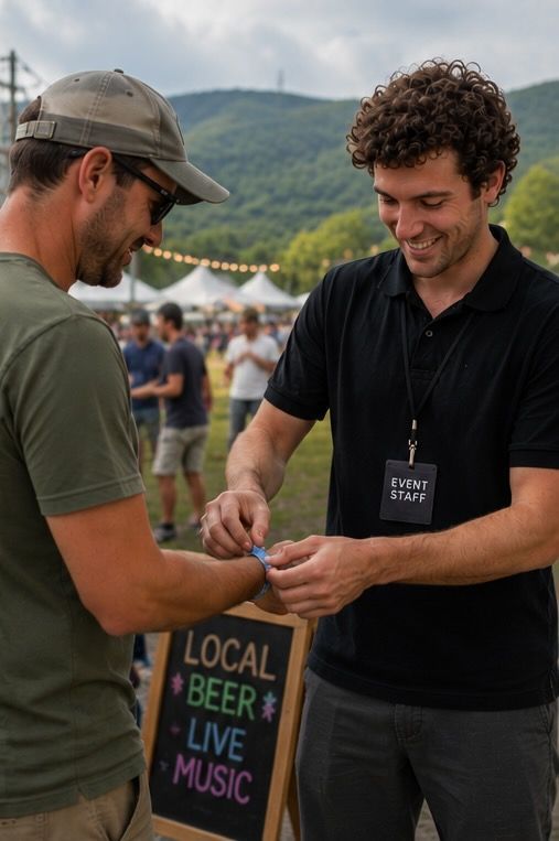 Wrist banding at a beer festival near Asheville in Western North Carolina.