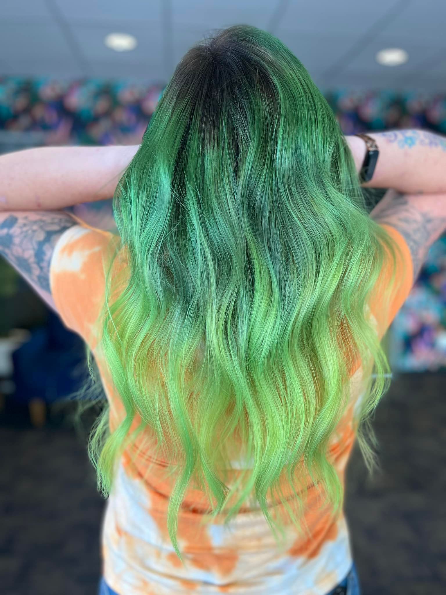 green hair on woman | vivid fashion colors in Springfield MO