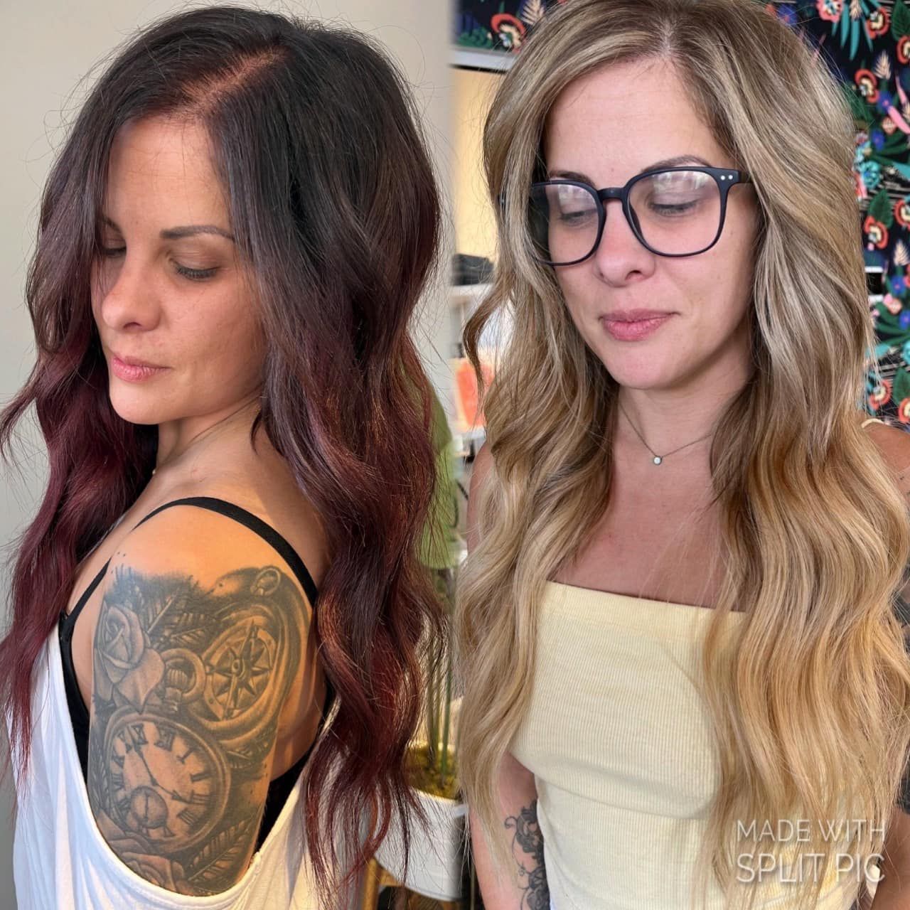 before and after brown and blonde hair | Springfield stylist