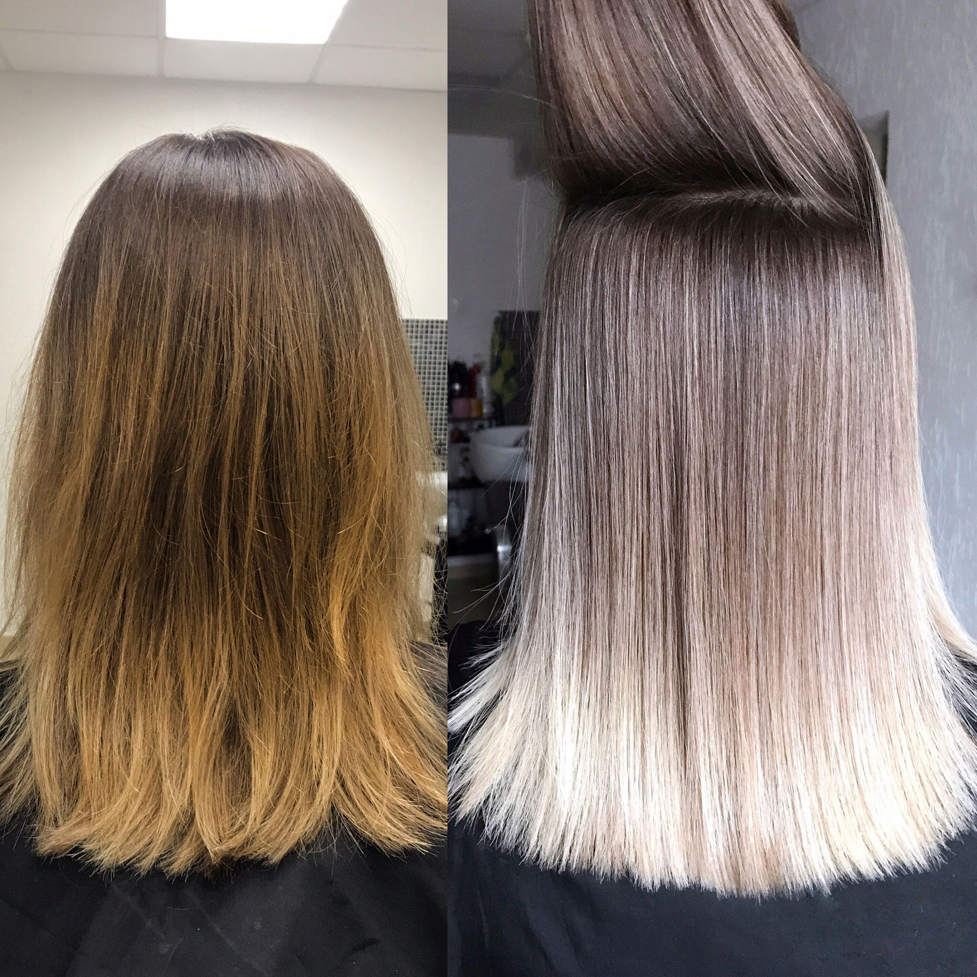 before and after blonde hair toning in Springfield MO