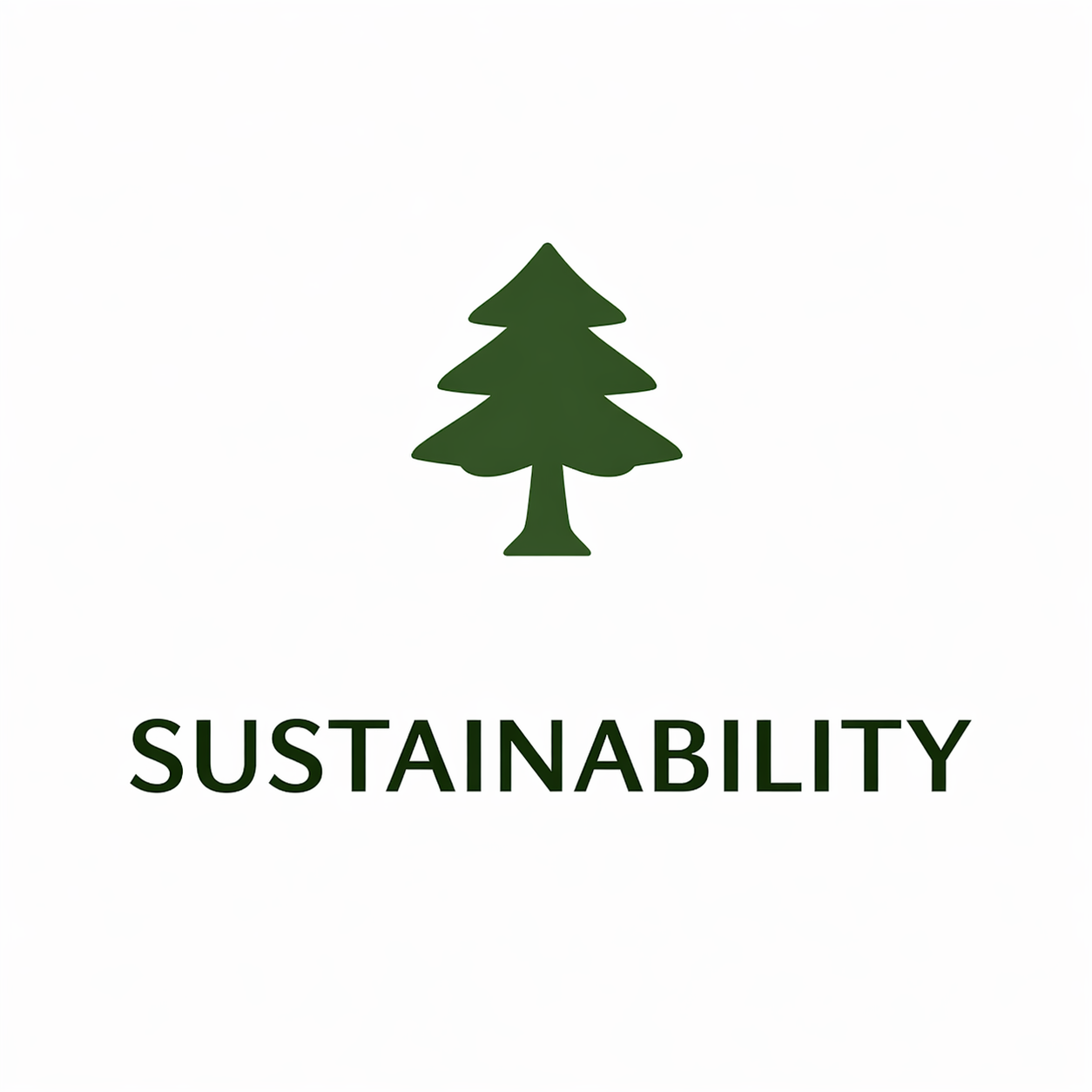 Green tree icon above the word “SUSTAINABILITY” on a white background