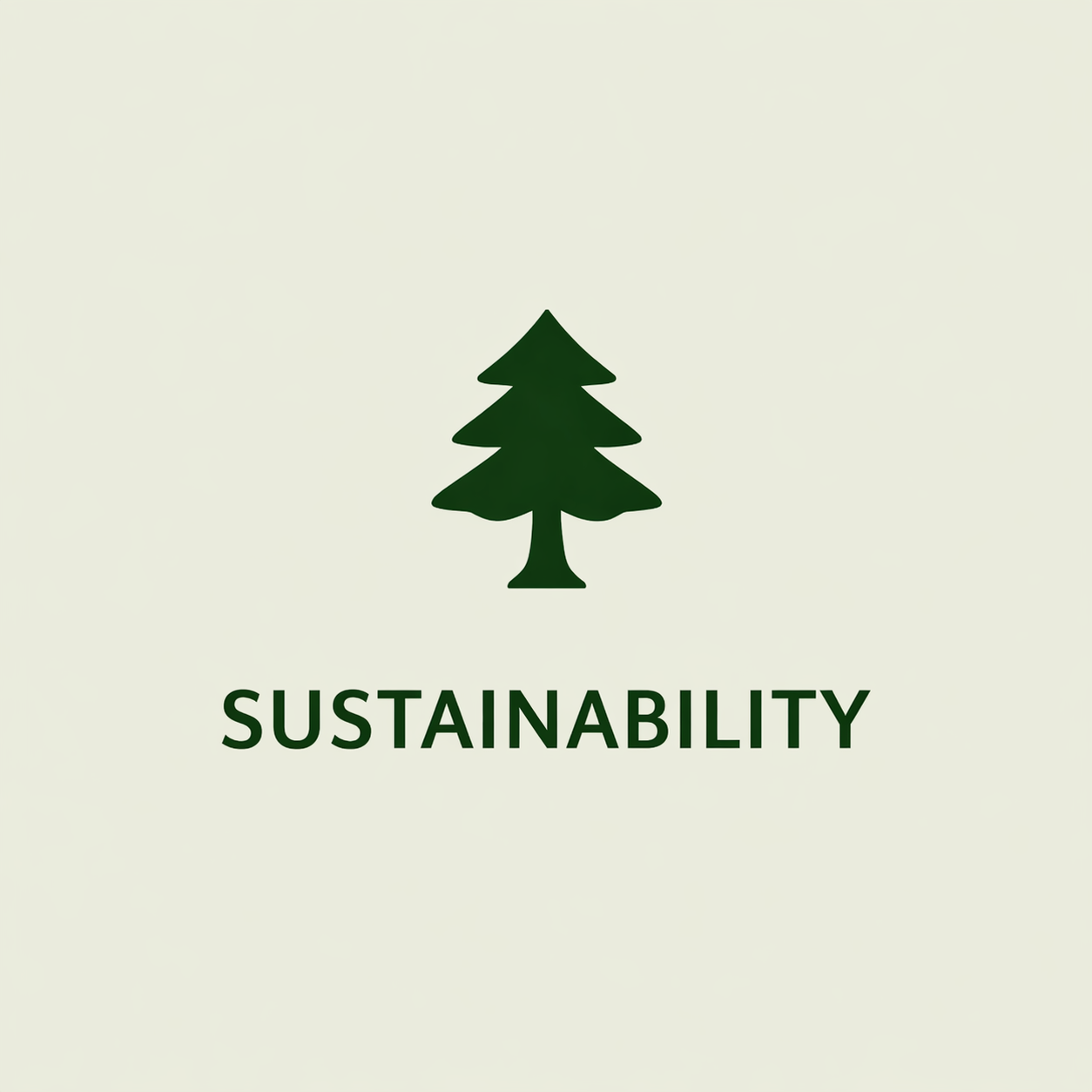 Green tree icon above the word “SUSTAINABILITY” on a light background