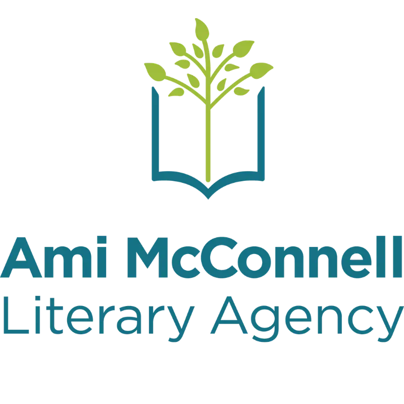 Ami McConnell Literary Agency logo with teal open book and green tree above the name