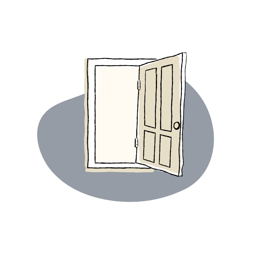 Open beige door with a gray shadow behind it