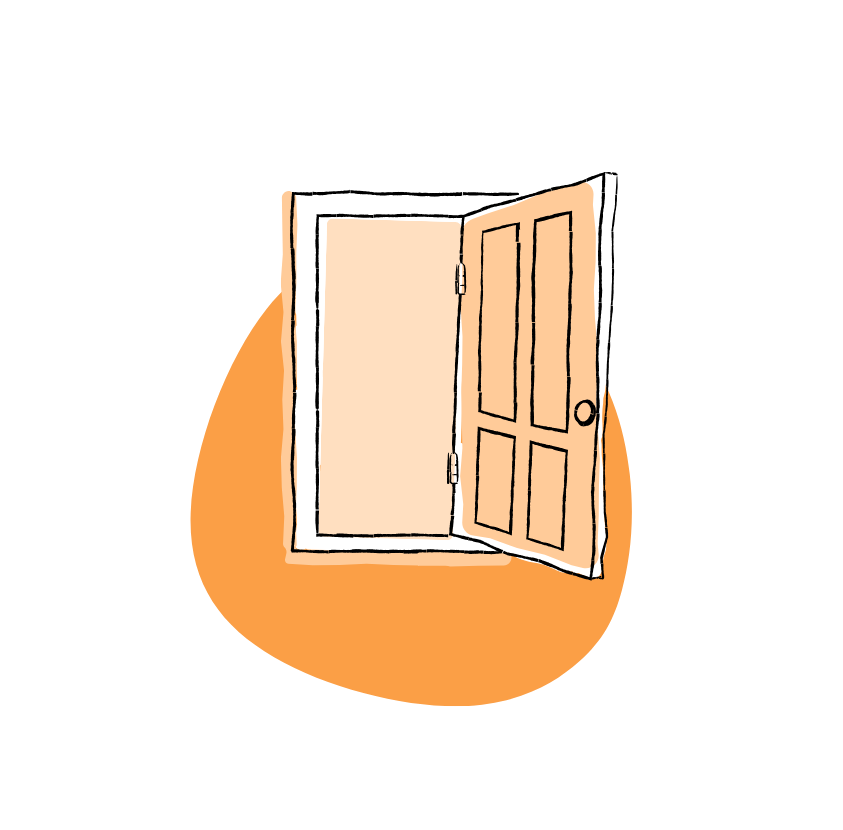 Open door with orange circle background