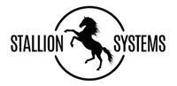Logo for Stallion Systems: Black silhouette of rearing horse within a circle, flanked by the words