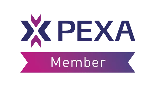 Logo of PEXA MEMBER coloured in Purple and Violet - Conveyancing in Street Mudgee, NSW