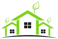 Artistic Image Of Three Small Houses In Green Outline — Conveyancing in Street Mudgee, NSW