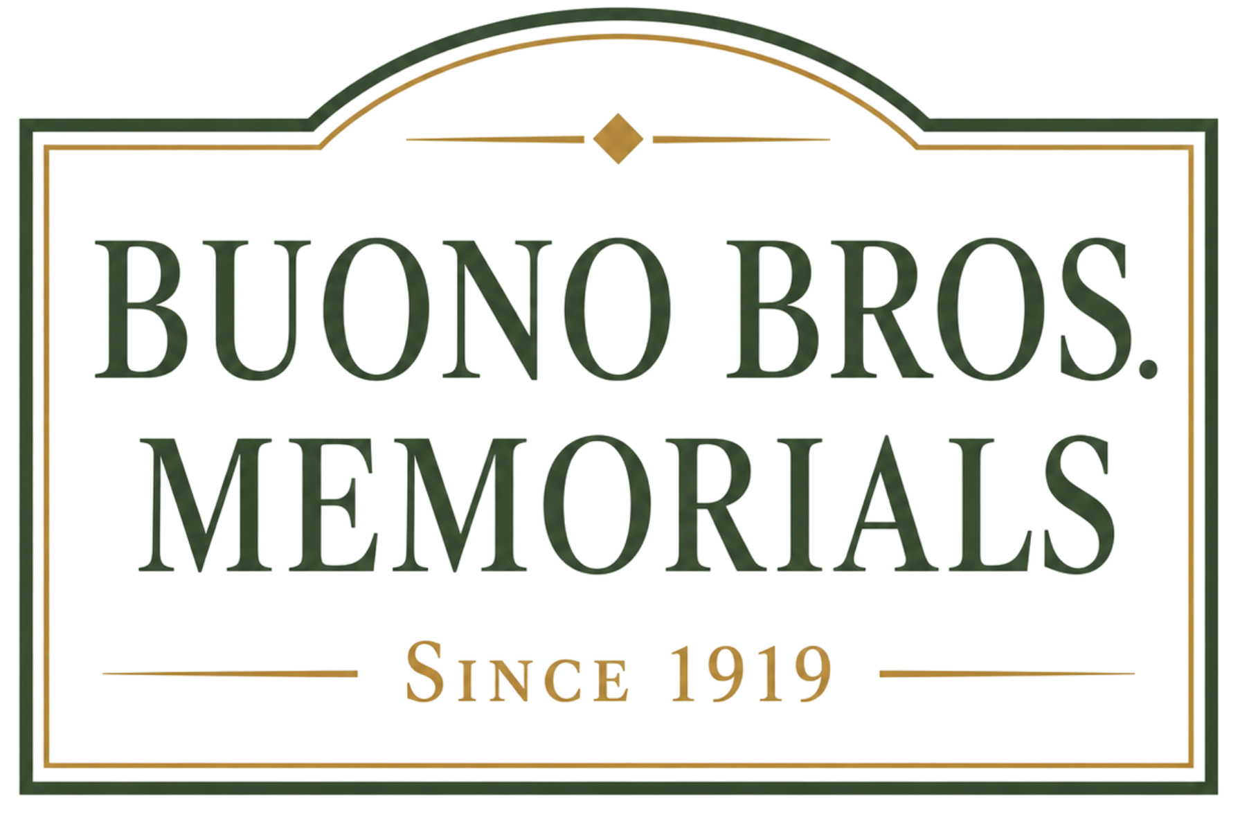 Buono Bros. Memorials logo in green and gold with “Since 1919” text