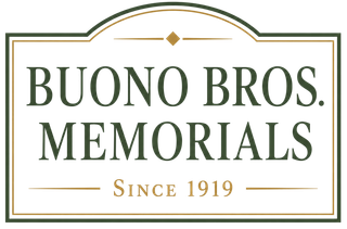 Buono Bros. Memorials logo with serif text in green and gold, “Since 1919” centered below.
