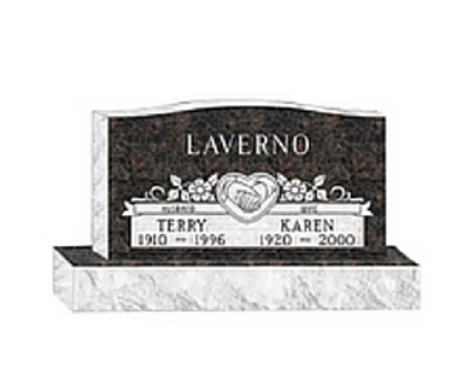 Black-and-white double gravestone engraved “Laverro” with Terry and Karen names and dates.