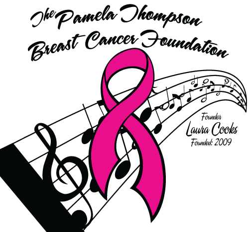 Pamela Thompson Breast Cancer Foundation logo with pink ribbon and musical notes