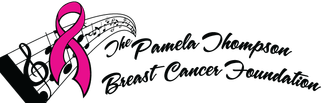 Logo for The Pamela Thompson Breast Cancer Foundation: pink ribbon, musical notes.