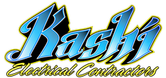 Stylized blue-and-black graffiti logo reading “Kashi” on a white background