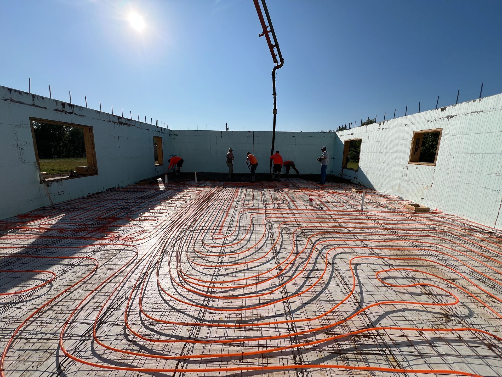 Radiant floor heat tubing installed in ICF custom home build | Mountain Grove, MO