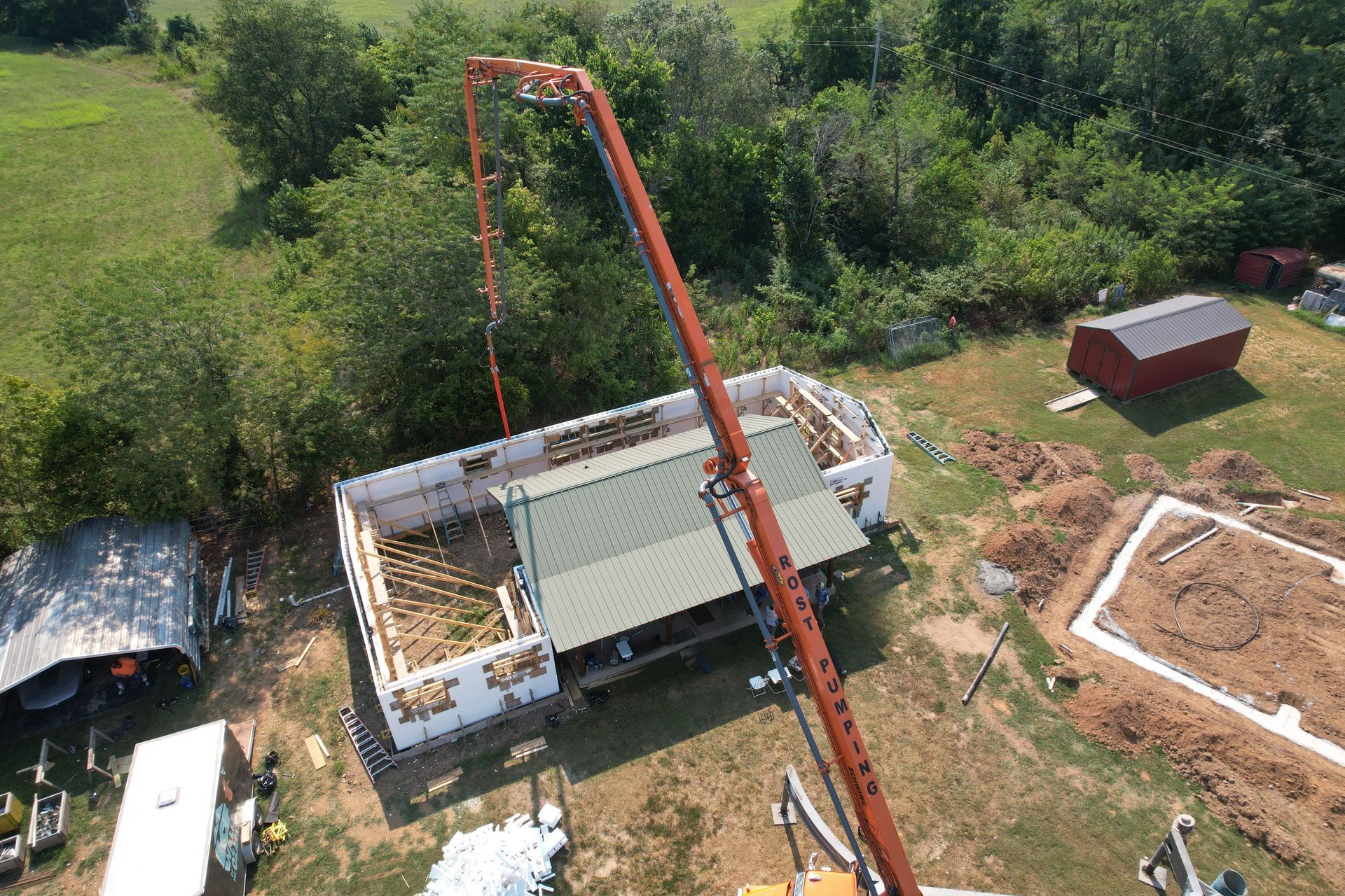 Aerial view of an ICF home addition under construction near Springfield, Missouri