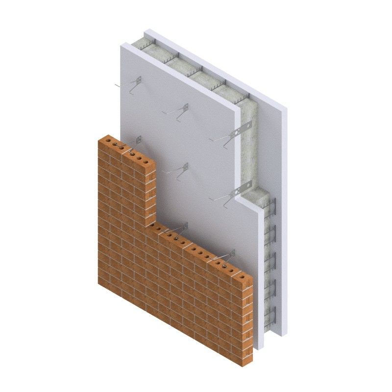 Insulated concrete form with brick ties installed in reinforced concrete core