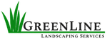 GreenLine Landscaping logo with green grass blades and text: 