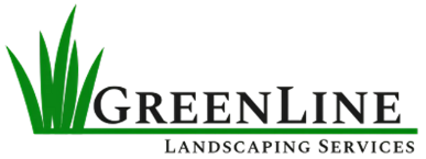 GreenLine Landscaping logo with green grass blades and text: 