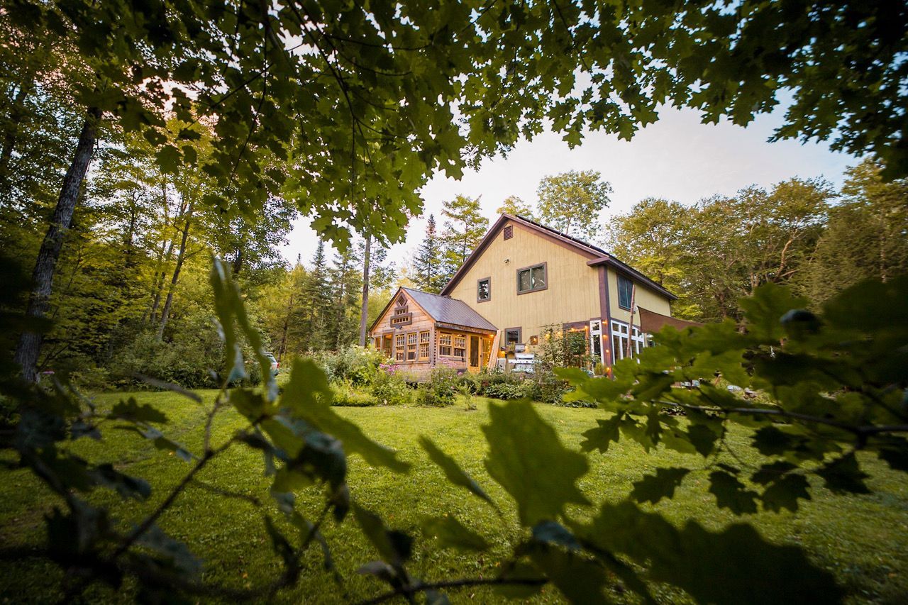 The bedrock house site is a yellow house framed in with tree branches