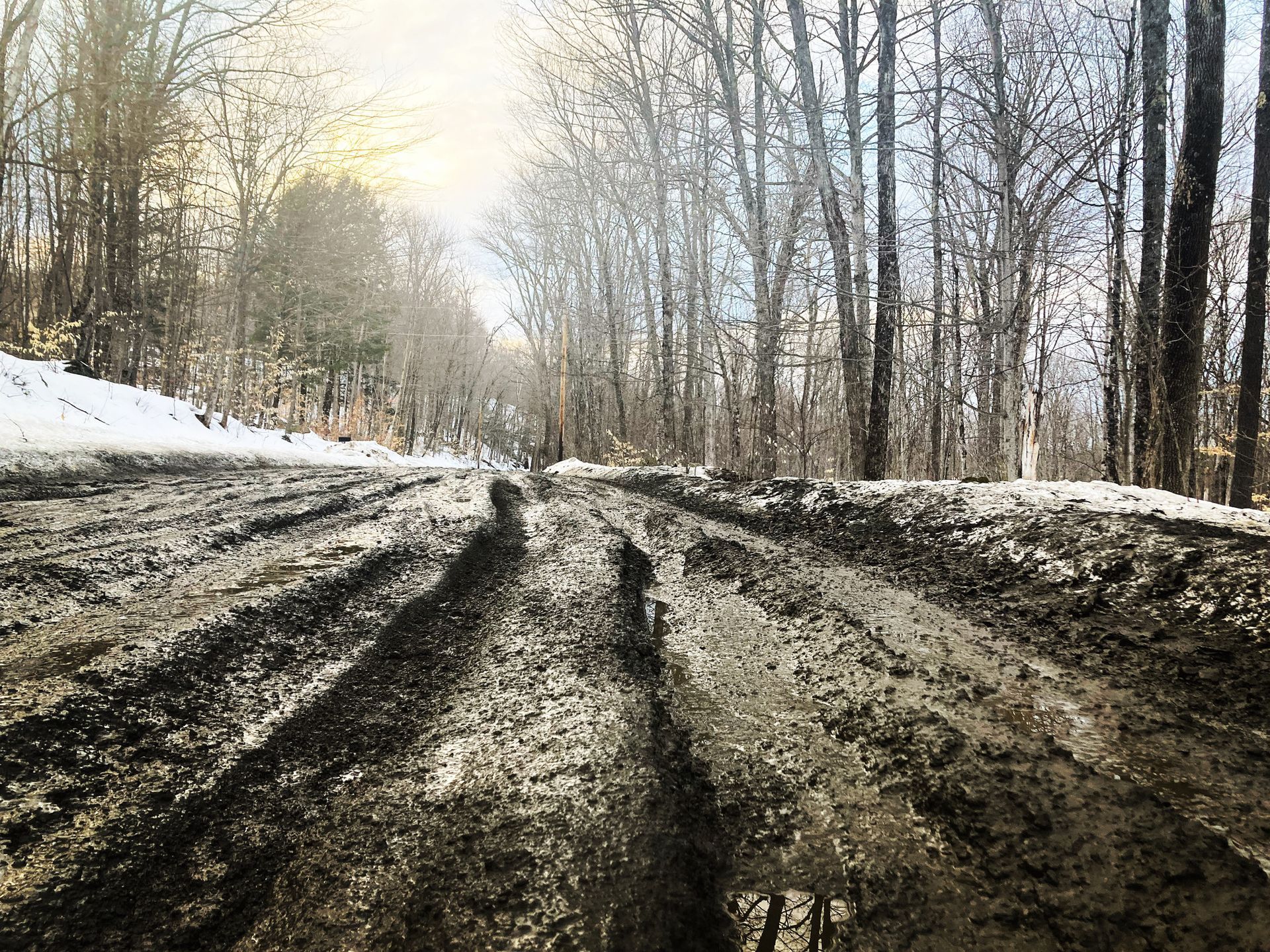 Muddy Vermont back road in the spring