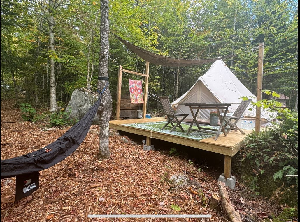 The Pebble tent eating area