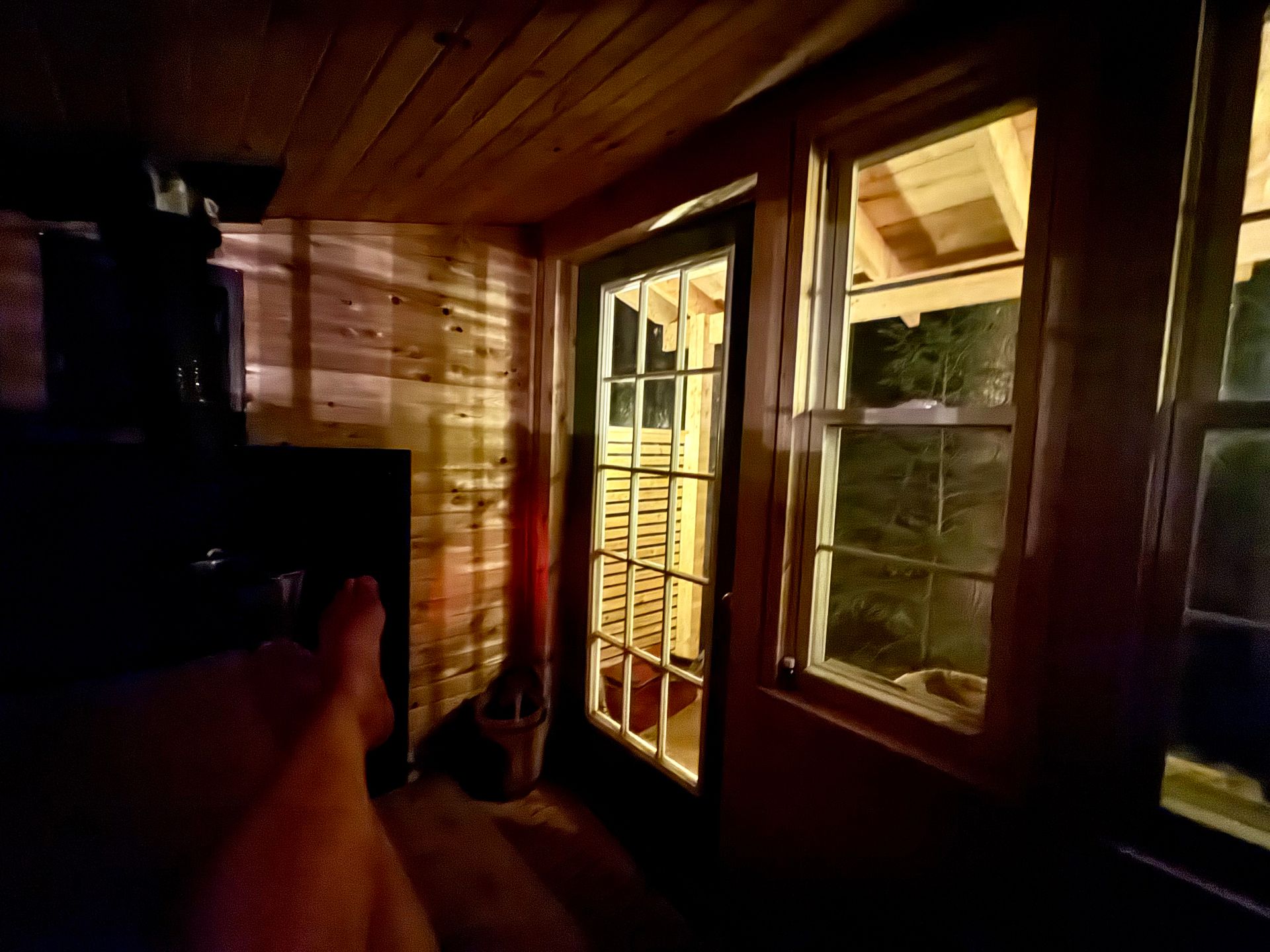 Inside the forest sauna at Stone City