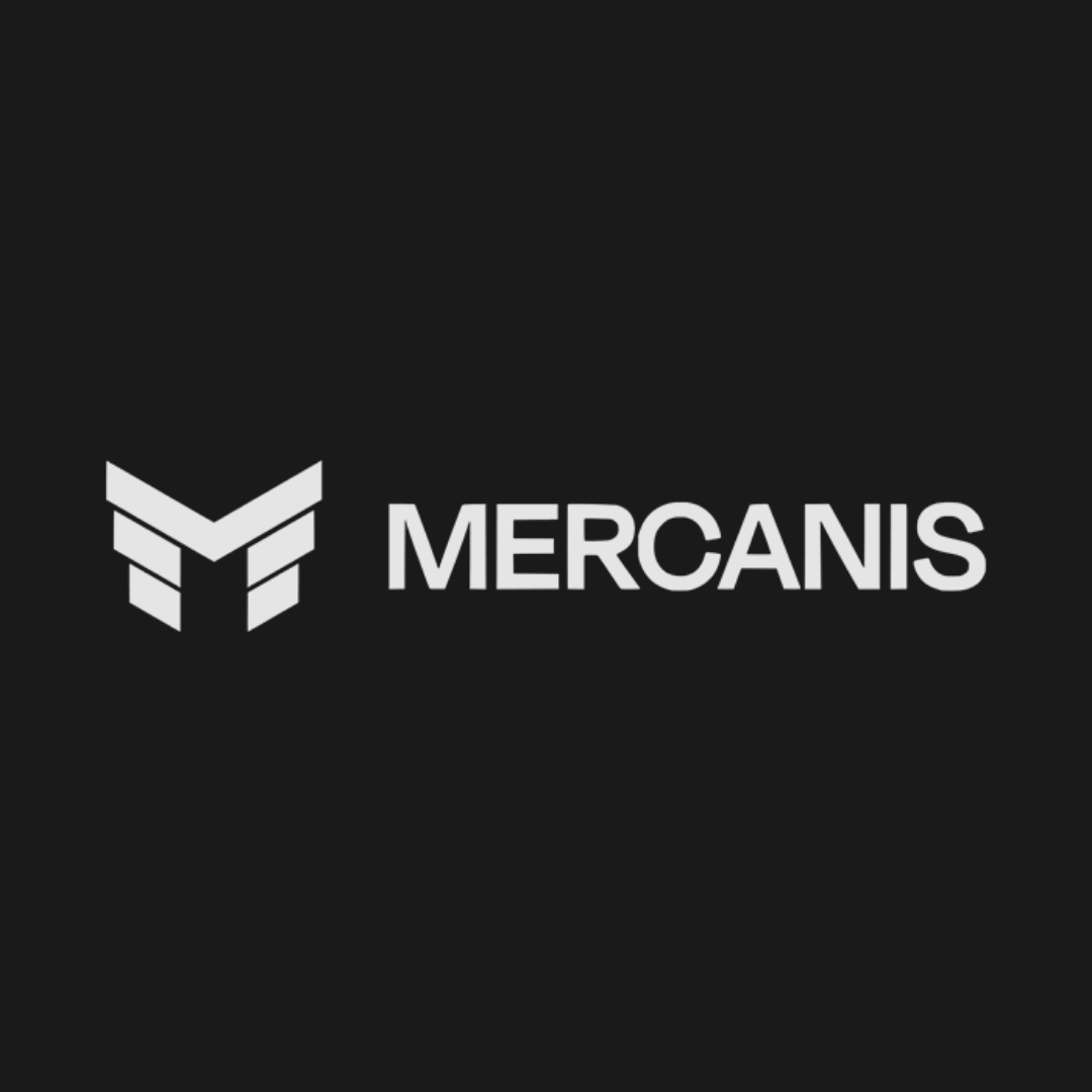 White MERCANIS logo and icon on a black background