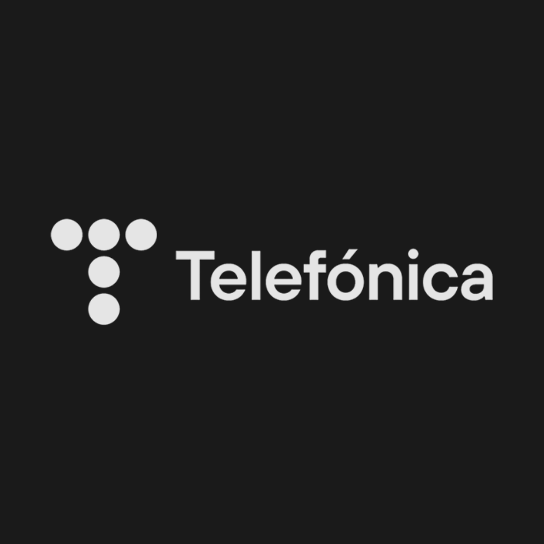 TelefĂłnica logo in white on a black background