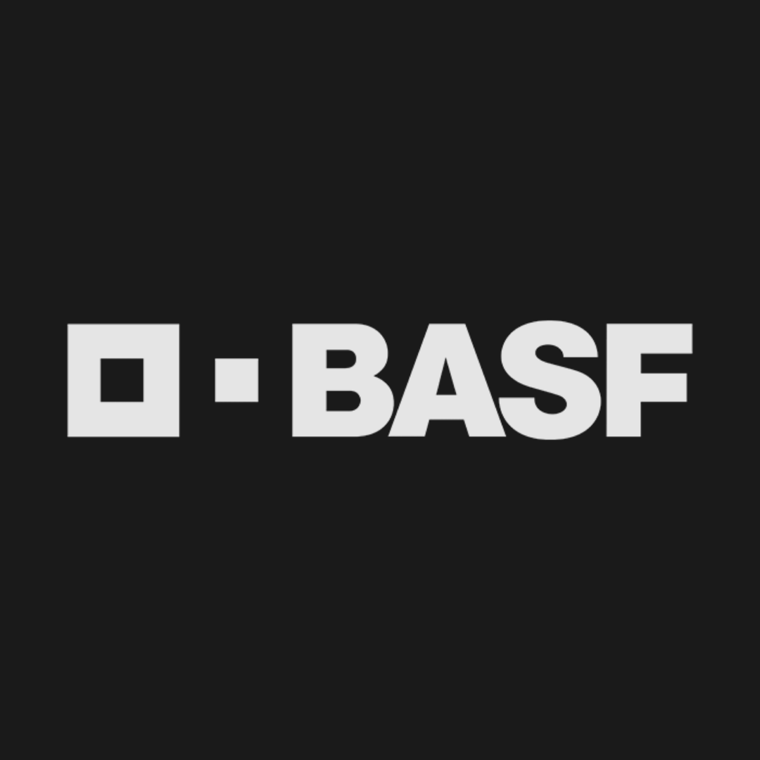 White BASF logo on a dark background