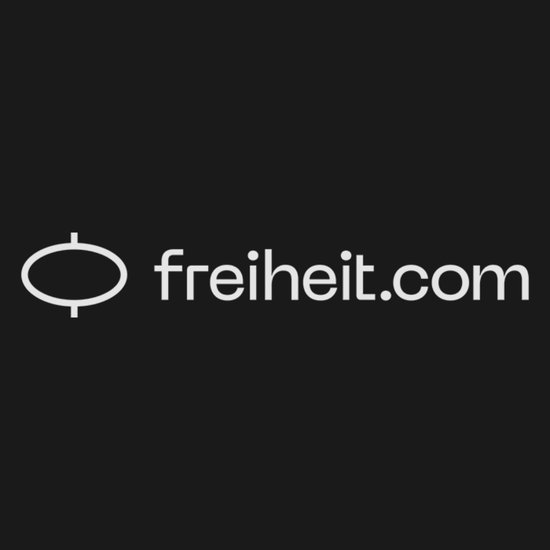 Freihheit.com logo on a black background with a white circular icon and text