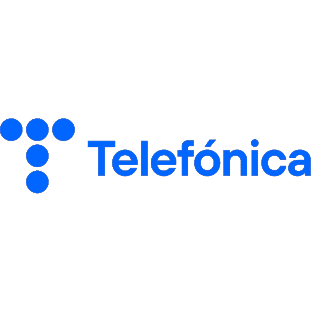 Telefónica logo in blue with a dotted “T” icon on a white background