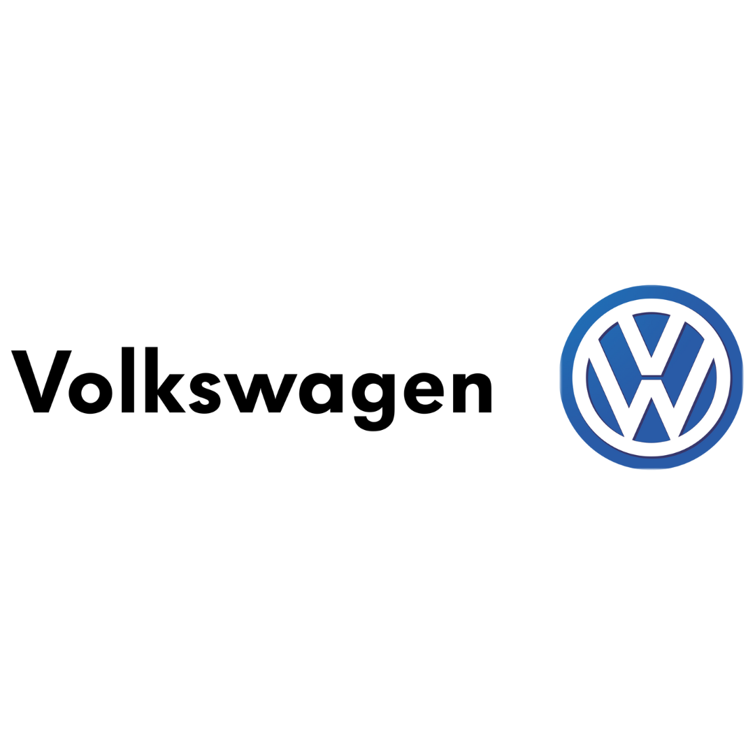 Volkswagen wordmark with blue VW logo on a white background