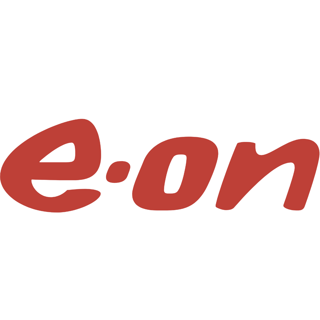 Red e.on logo text in lowercase with a dot between e and on