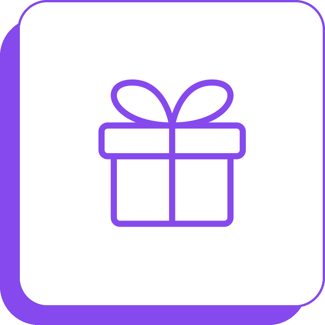 Purple gift box icon with ribbon and bow on a white rounded-square background
