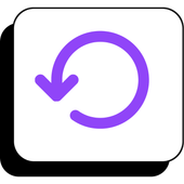 Purple circular undo arrow icon on a white rounded square background