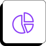 Purple pie chart icon inside a rounded white square with a black corner shadow