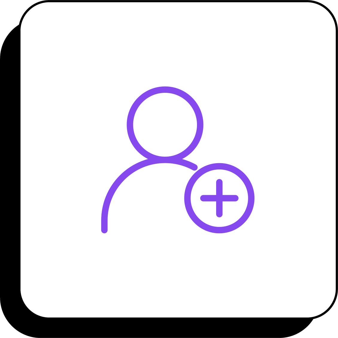 Purple add-user icon with a person outline and plus sign in a rounded square button