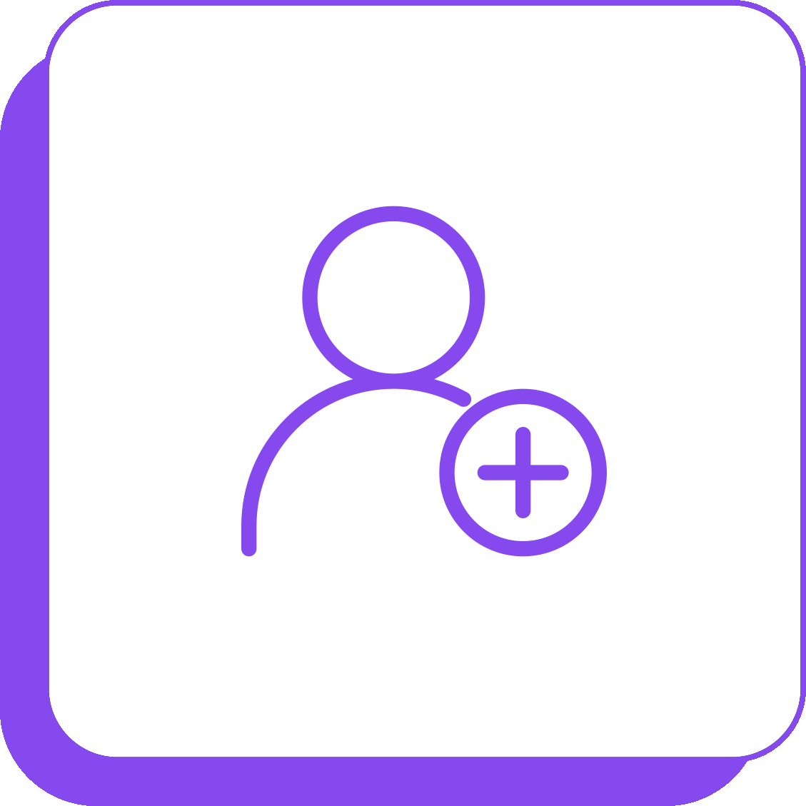 Purple add user icon in a rounded square button