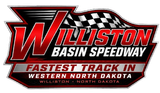 Williston Basin Speedway logo in red, black, and white with &ldquo;Fastest Track in Western North Dakota&rdquo; text