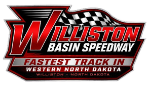 Williston Basin Speedway logo in red, black, and white with &ldquo;Fastest Track in Western North Dakota&rdquo; text