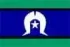 Flag of the Torres Strait Islanders: Blue band with white symbol and star, green border.