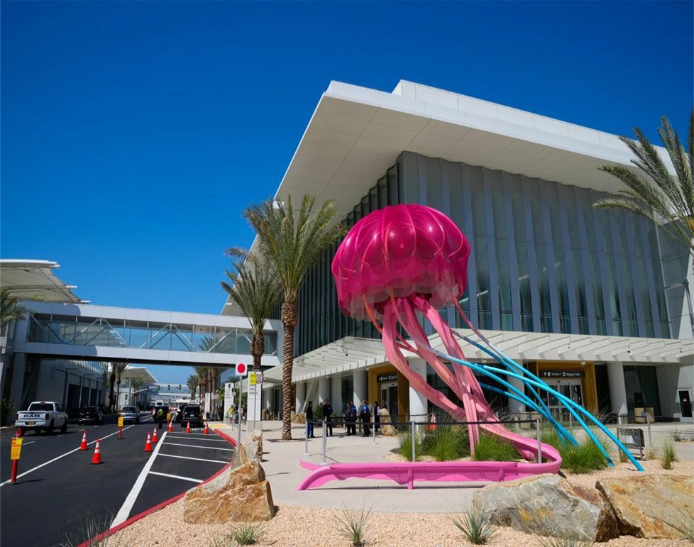 Red sculpture outside San Diego International Airport Terminal 1