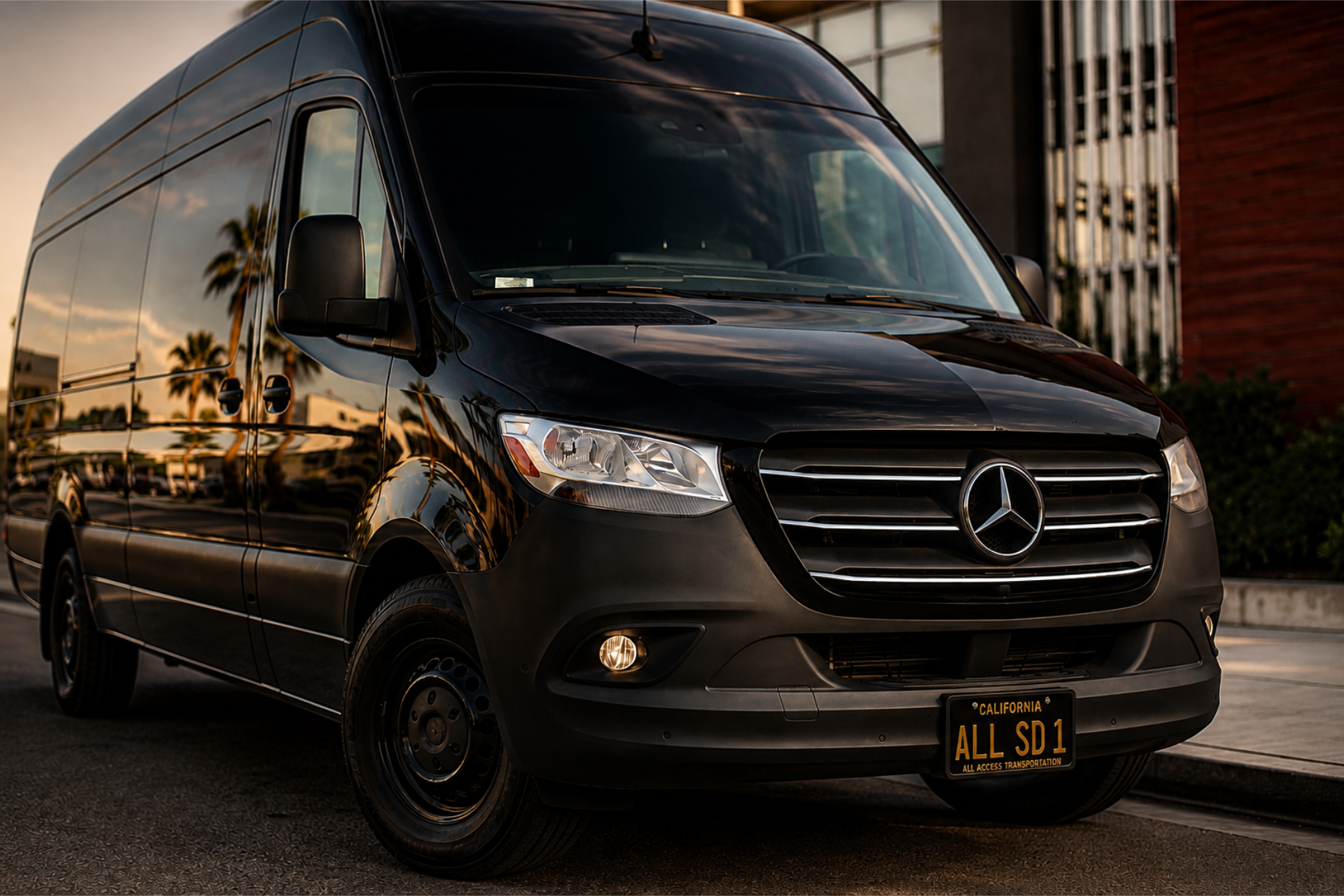 Black All Access SD Mercedes-Benz Sprinter for private executive group transportation