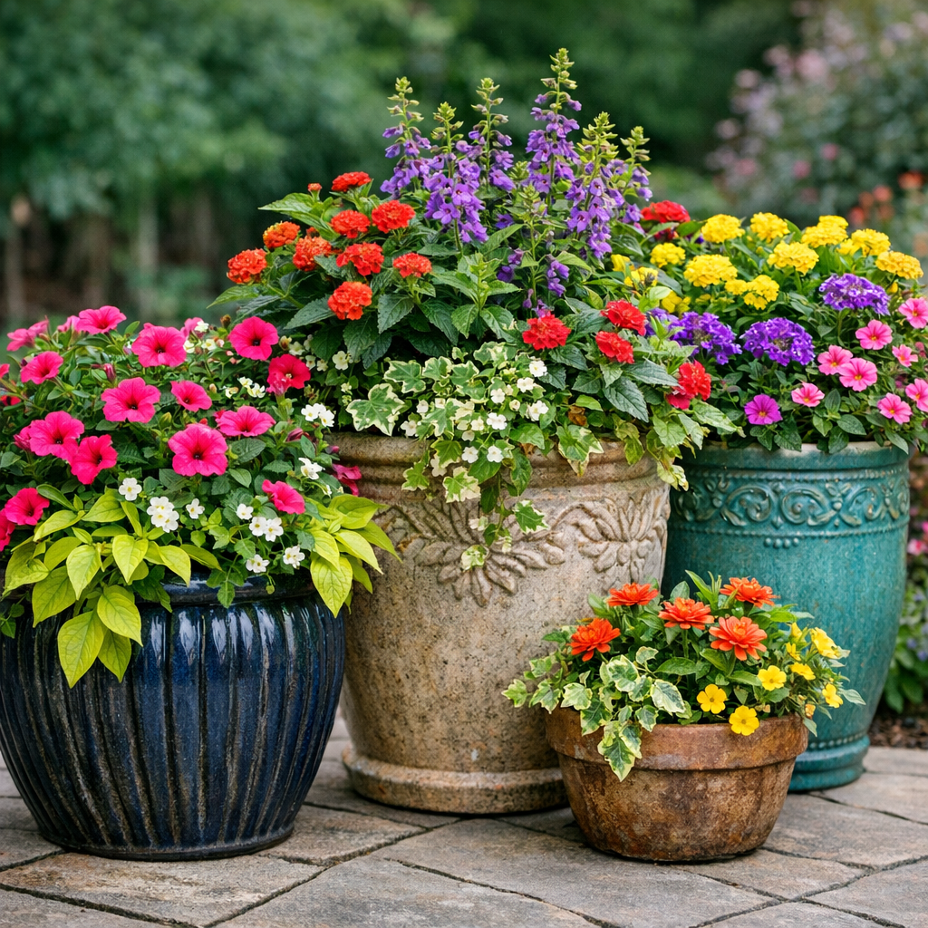 Custom planted flower pots designed for Lafayette’s climate.