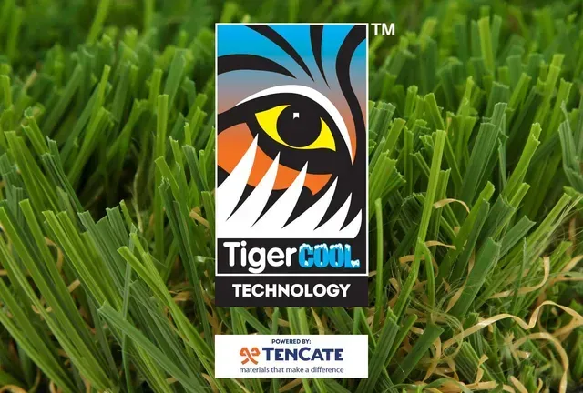 Logo on artificial turf: Tiger eye design,
