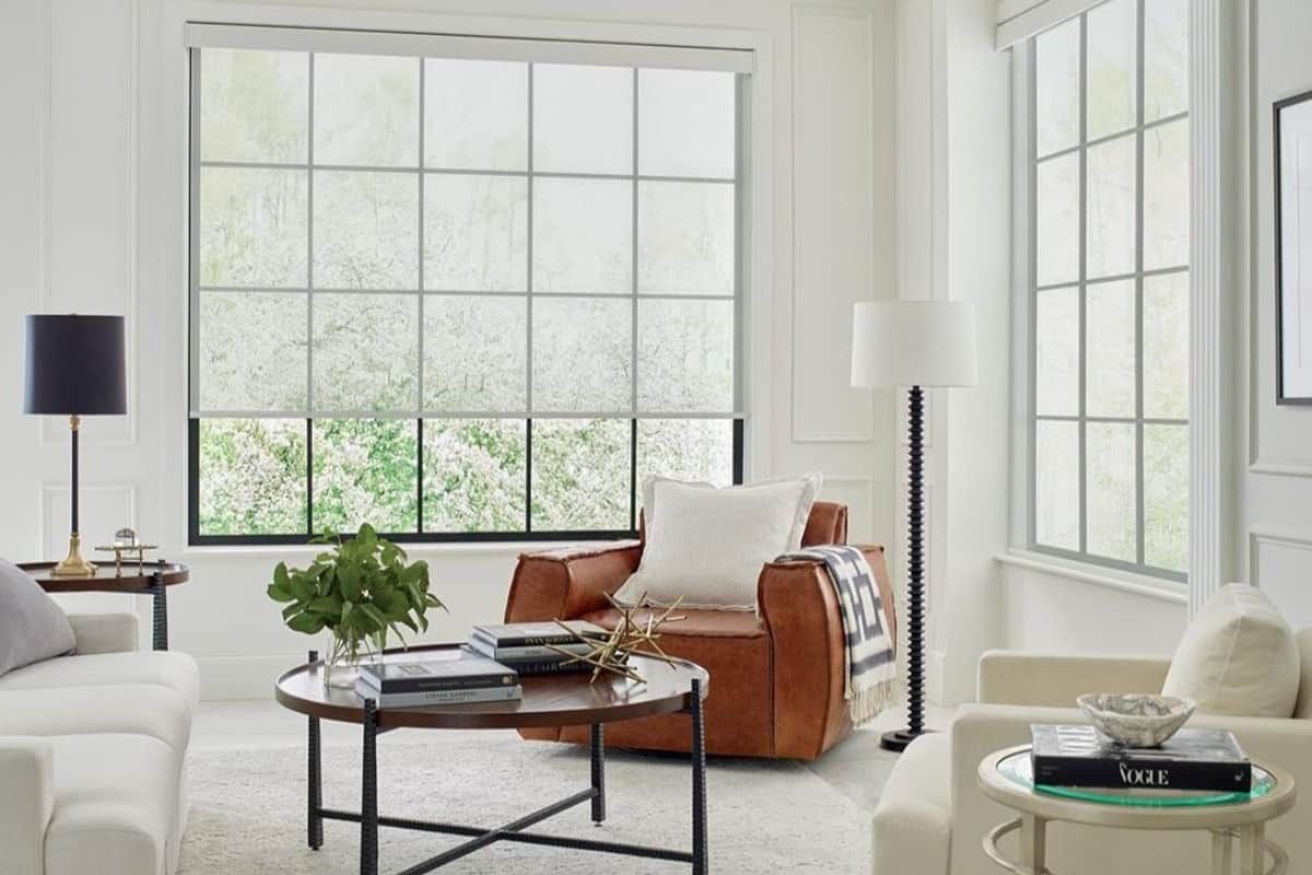 Hunter Douglas Designer Roller Shades decorating a modern home living room near Elizabethtown, KY