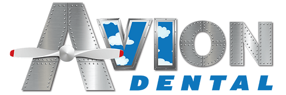 The logo for avion dental has a plane propeller on it.