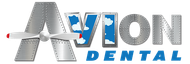 The logo for avion dental has a plane propeller on it.